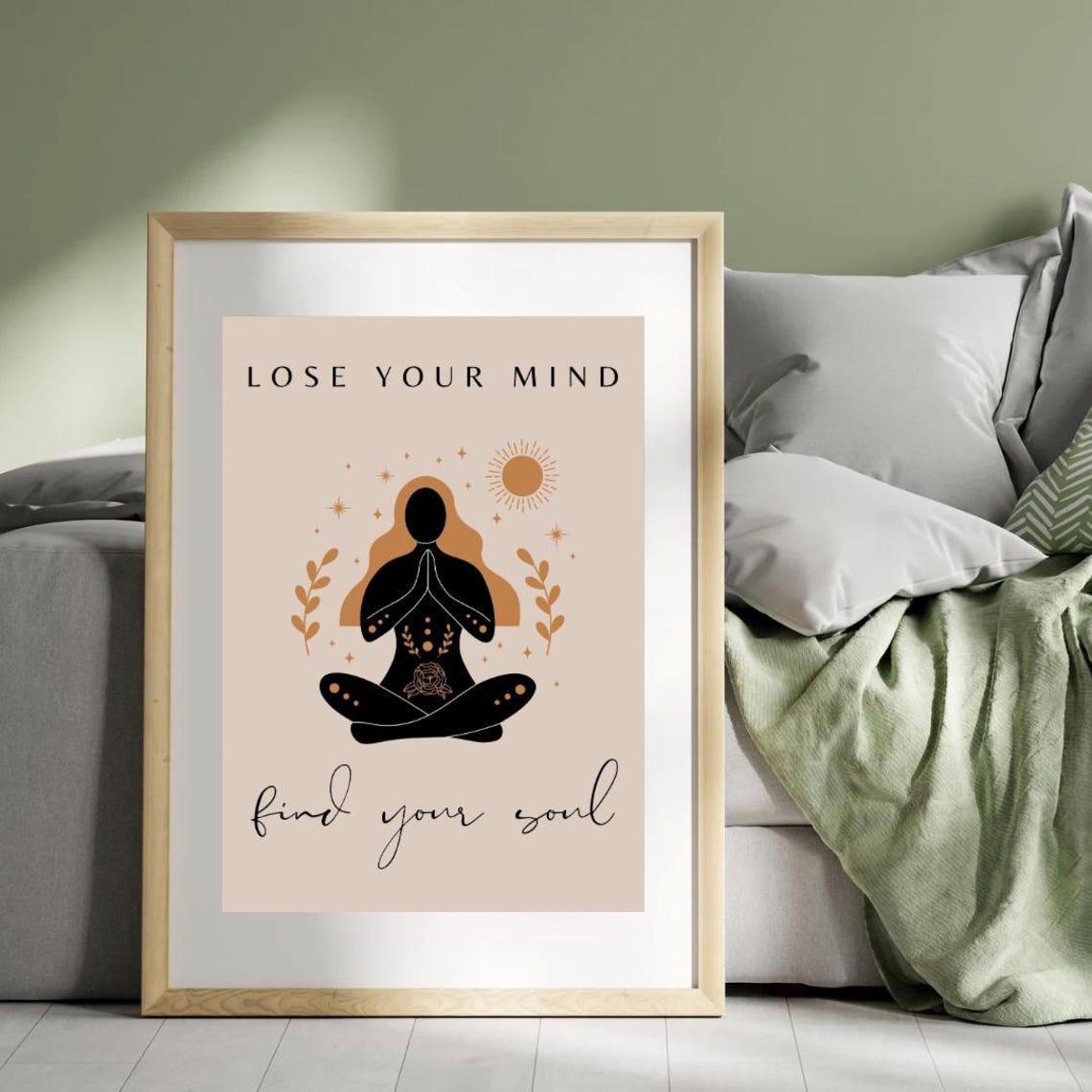 Lose Your Mind Find Your Soul Beige Meditation Silhouette Poster - Image 3