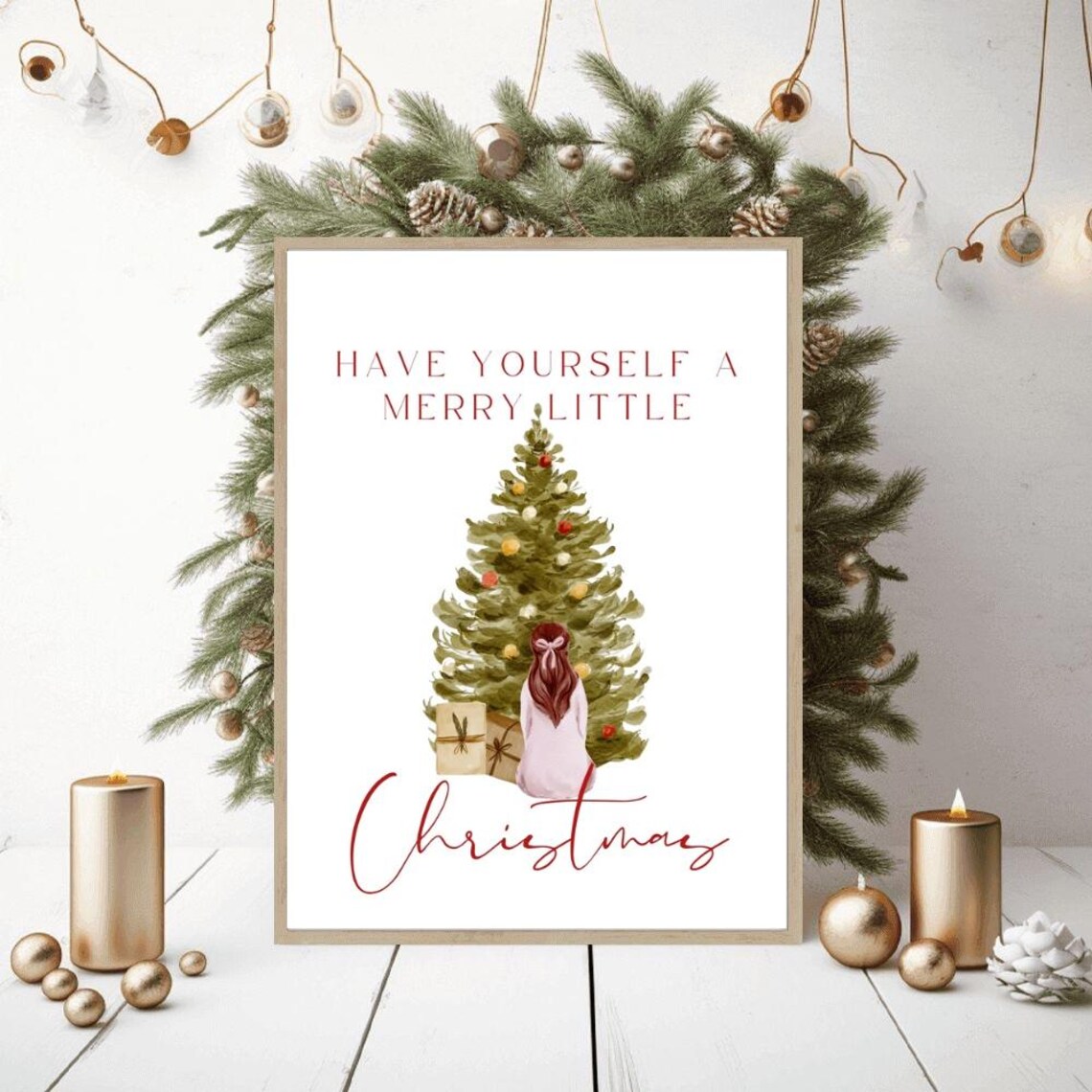 Have Yourself A Merry Little Christmas Tree Girl White Art Poster - Image 2