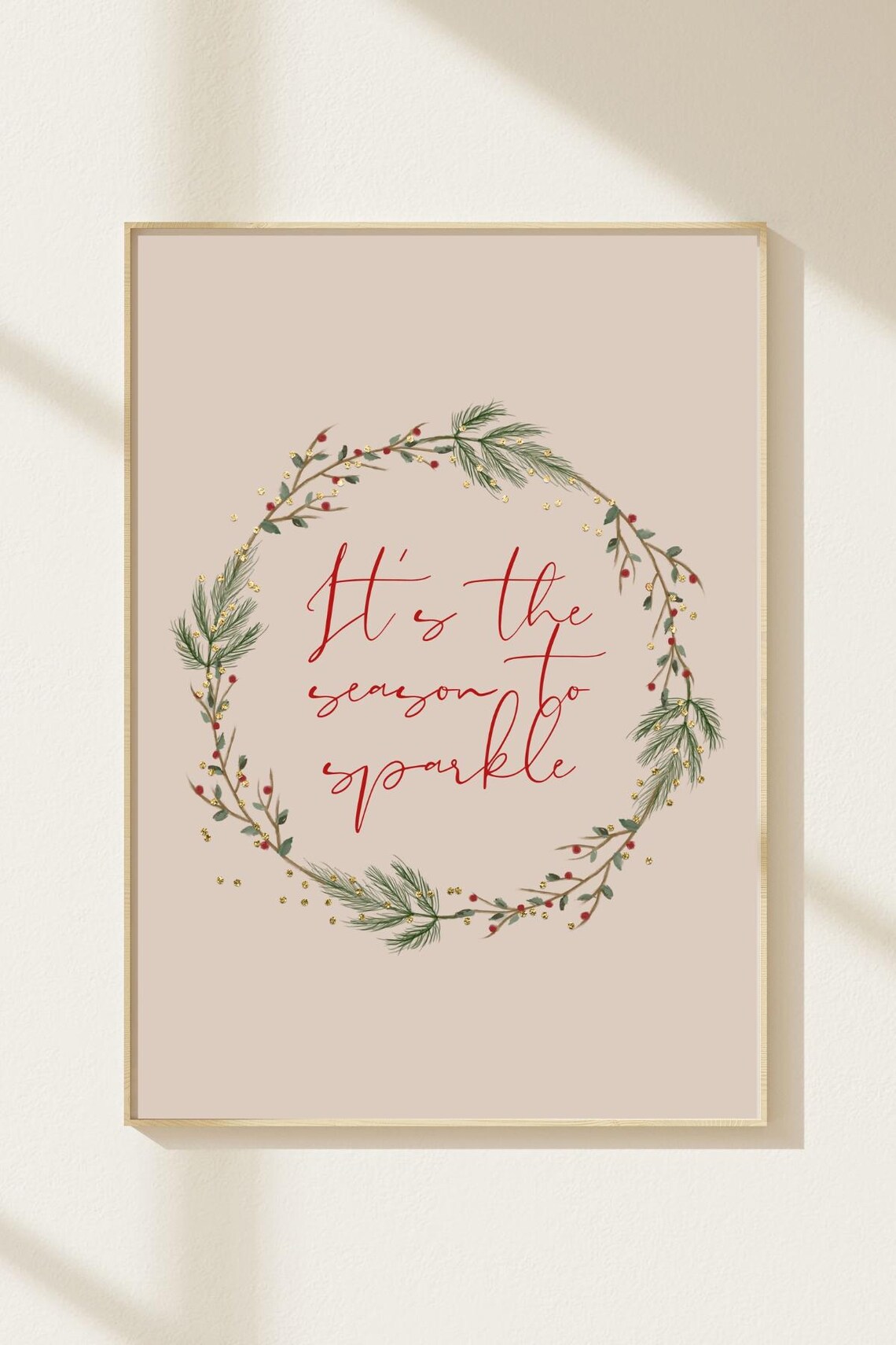 Its The Season To Sparkle Wreath Blush Beige Christmas Poster