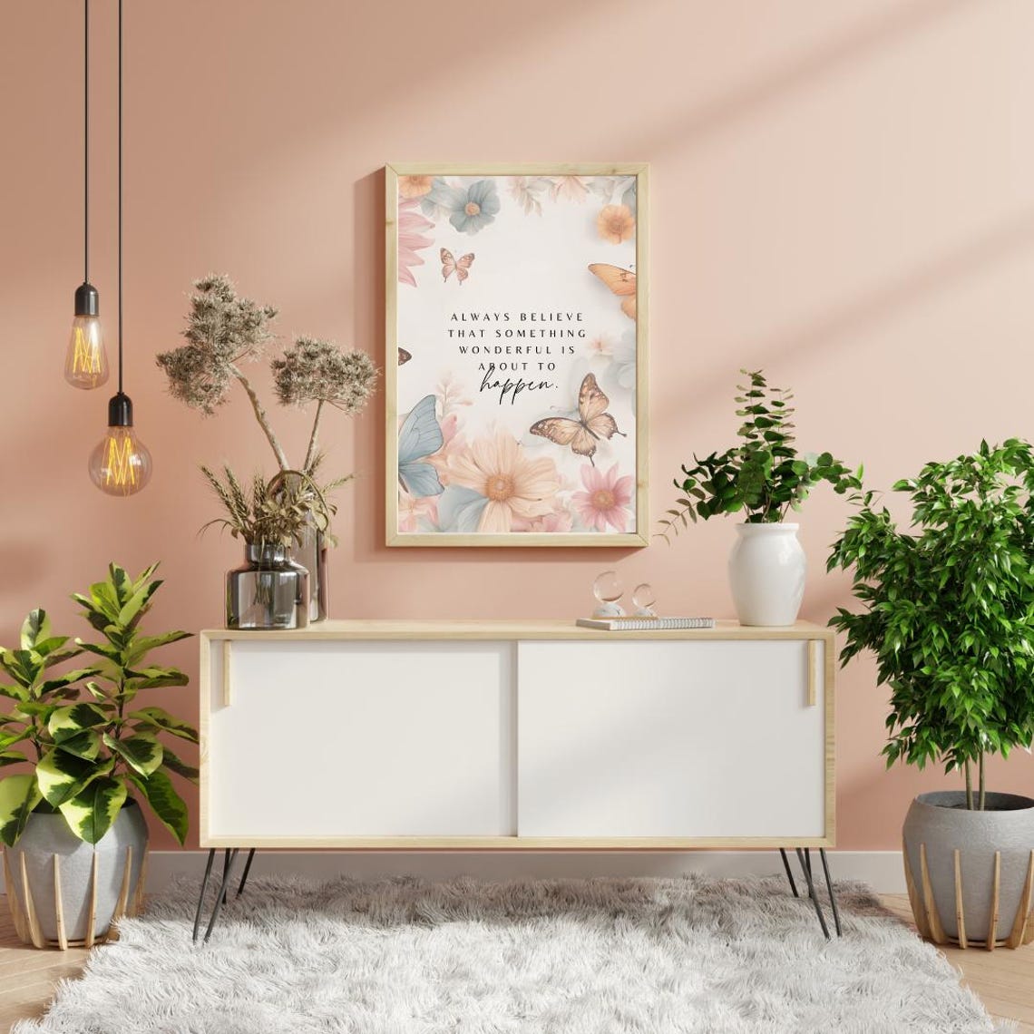 Always Believe Something Wonderful Butterfly Floral Quote Poster - Image 3