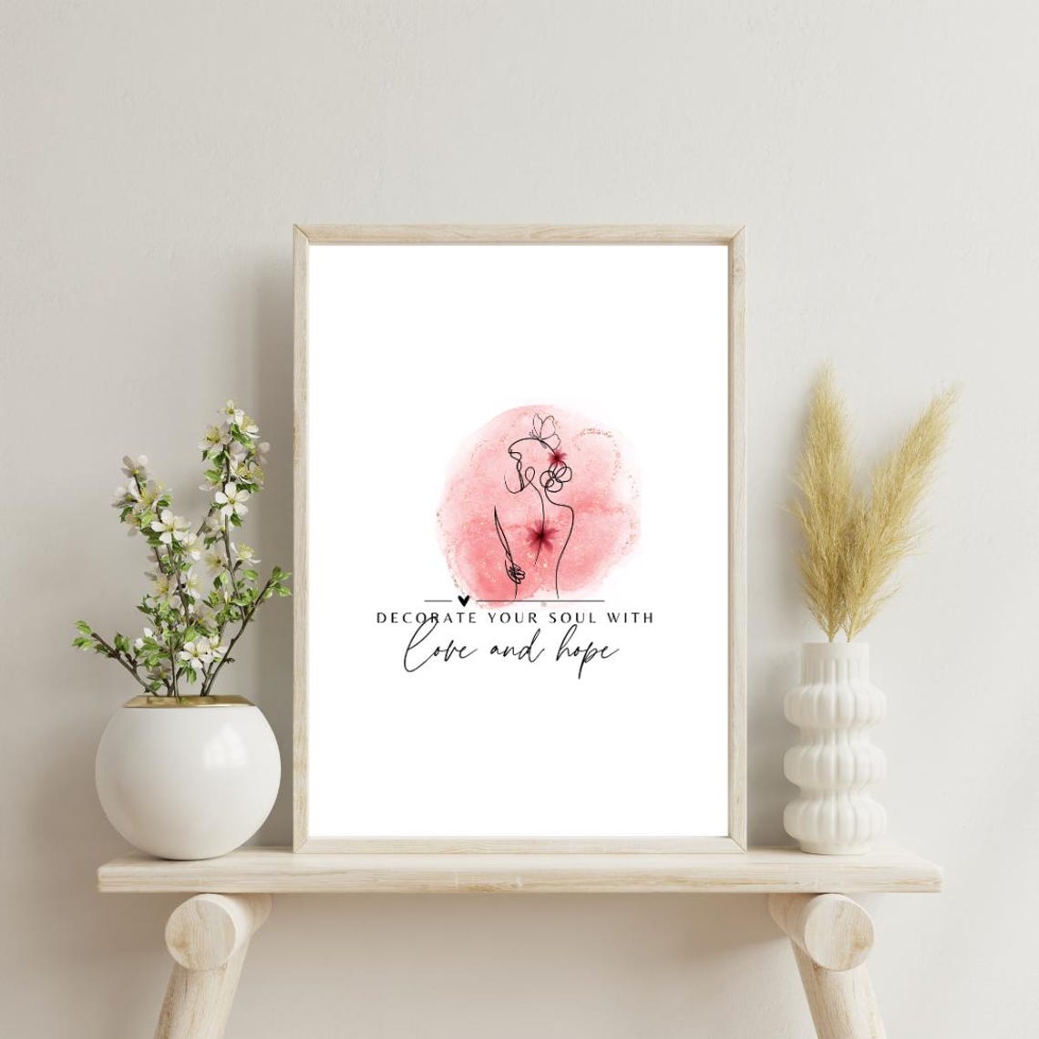 Decorate Your Soul With Love and Hope White Line Art Quote Poster - Image 2