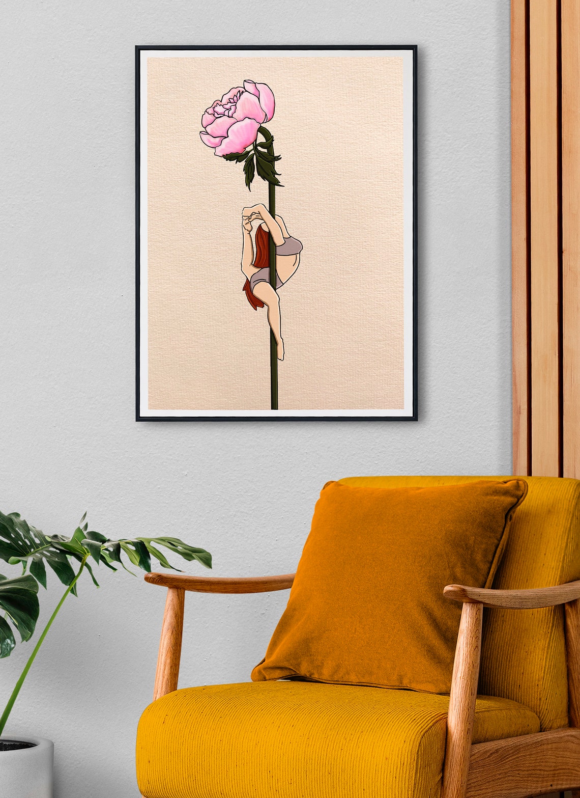 Redhead Pole Dancer Pink Peony Flower Stem Minimalist Art Poster - Image 2