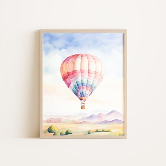 Hot Air Ballon Art Watercolor Painting Print Nursery Decor Wall Instant
