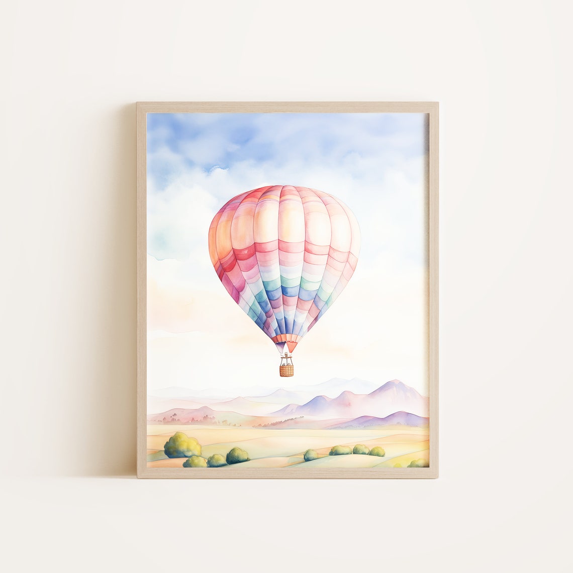 Hot Air Ballon Art Watercolor Painting Print Nursery Decor Wall Instant