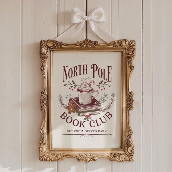 North Pole Book Club Hot Cocoa Cozy Christmas Reading Poster