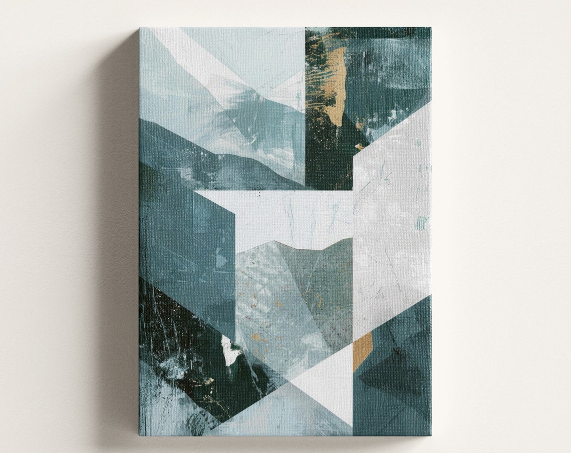 Geometric Sunset Pine Trees Gold Accent Modern Abstract Wall Art