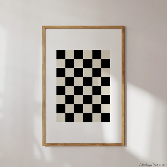 Checkers Black Beige White Print Abstract Checkerboard Groovy Trendy Retro Boho Funky Y2k Neutral Wall Art Instant Download