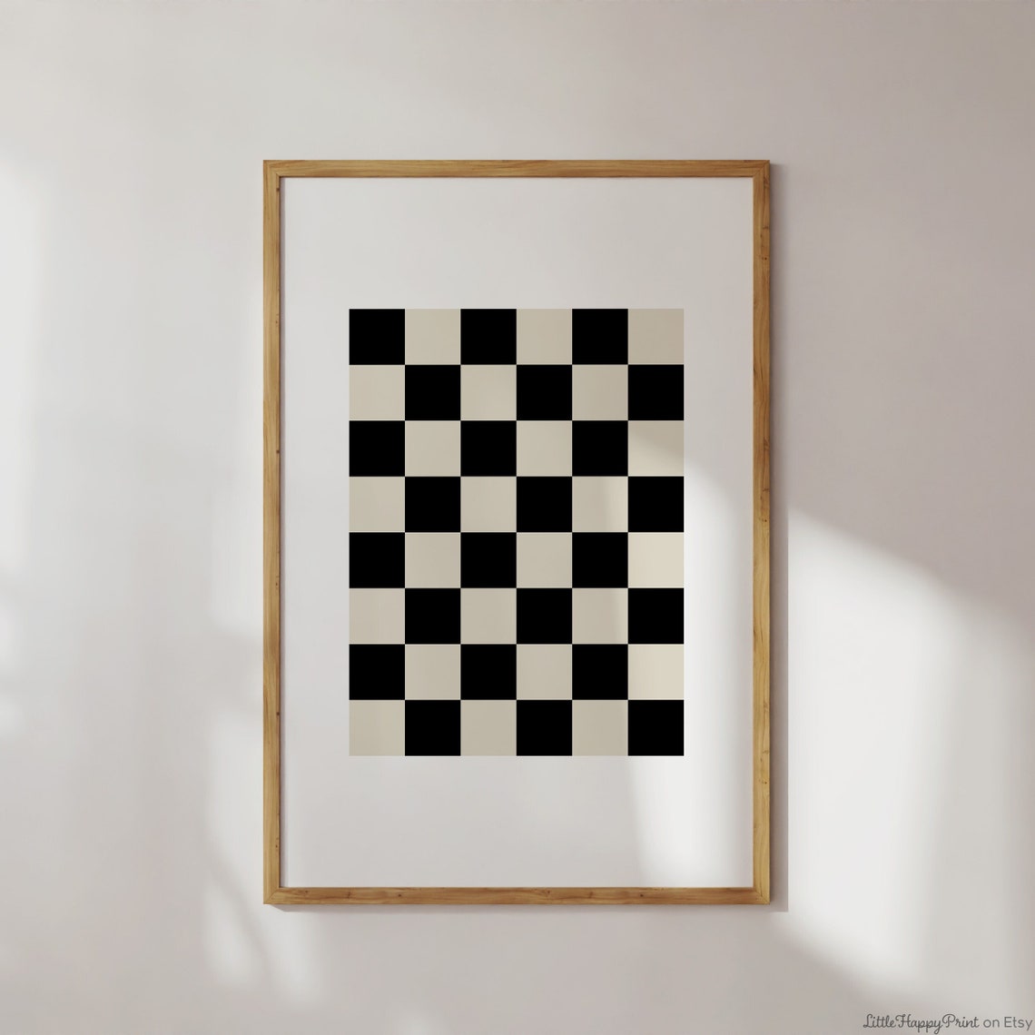 Modern Black and Cream Checkerboard Abstract Geometric Poster