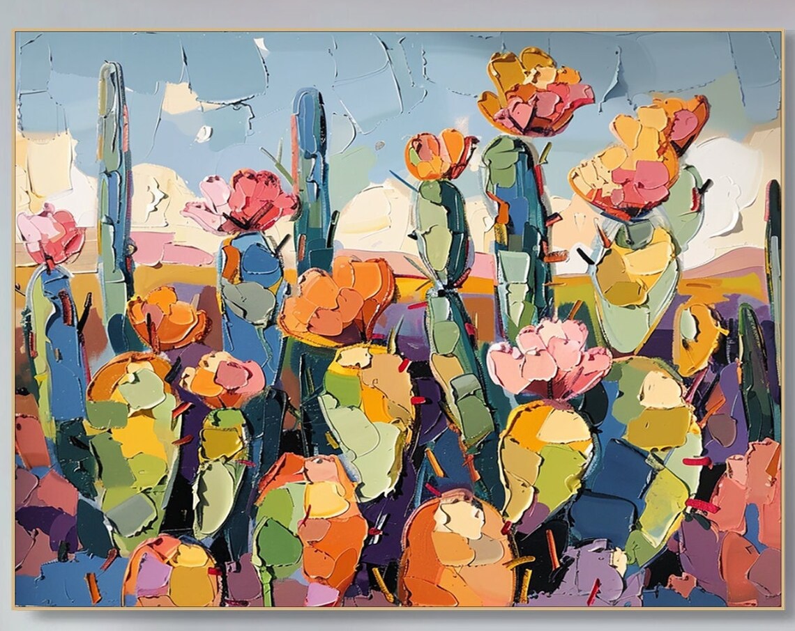 Abstract Cactus Flower Painting, Modern Wall Art Print