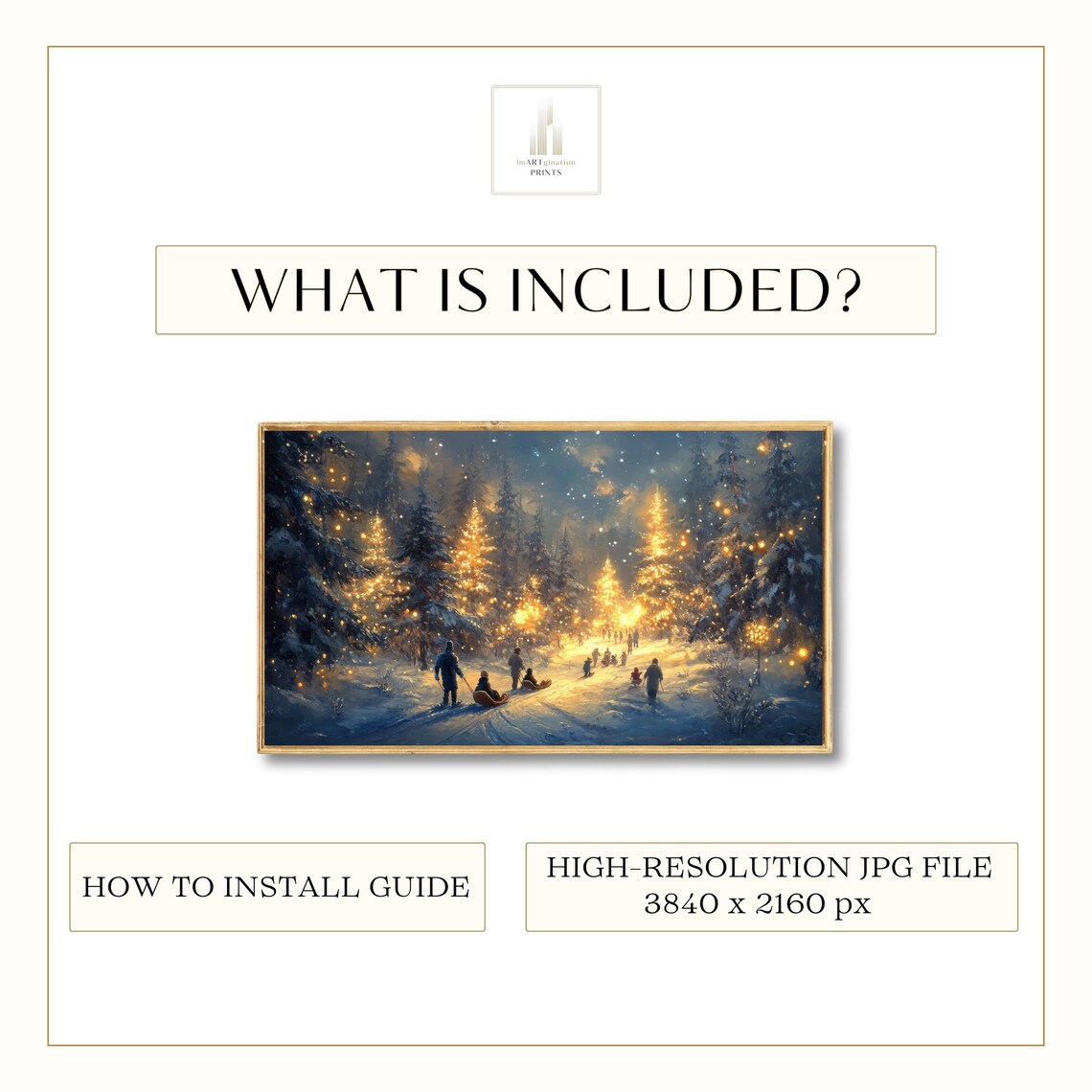 Winter Landscape With Sleds, Winter Wonderland Art Print - Image 3