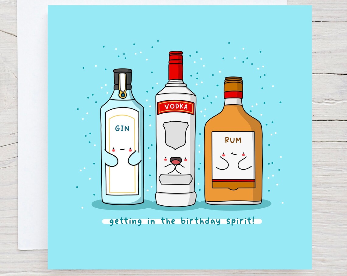 Getting in the Birthday Spirit Funny Liquor Card Blue Poster