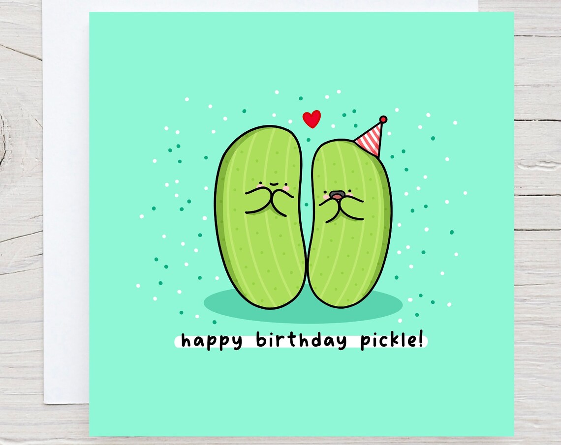 Happy Birthday Pickle Mint Square Kawaii Pickle Party Poster