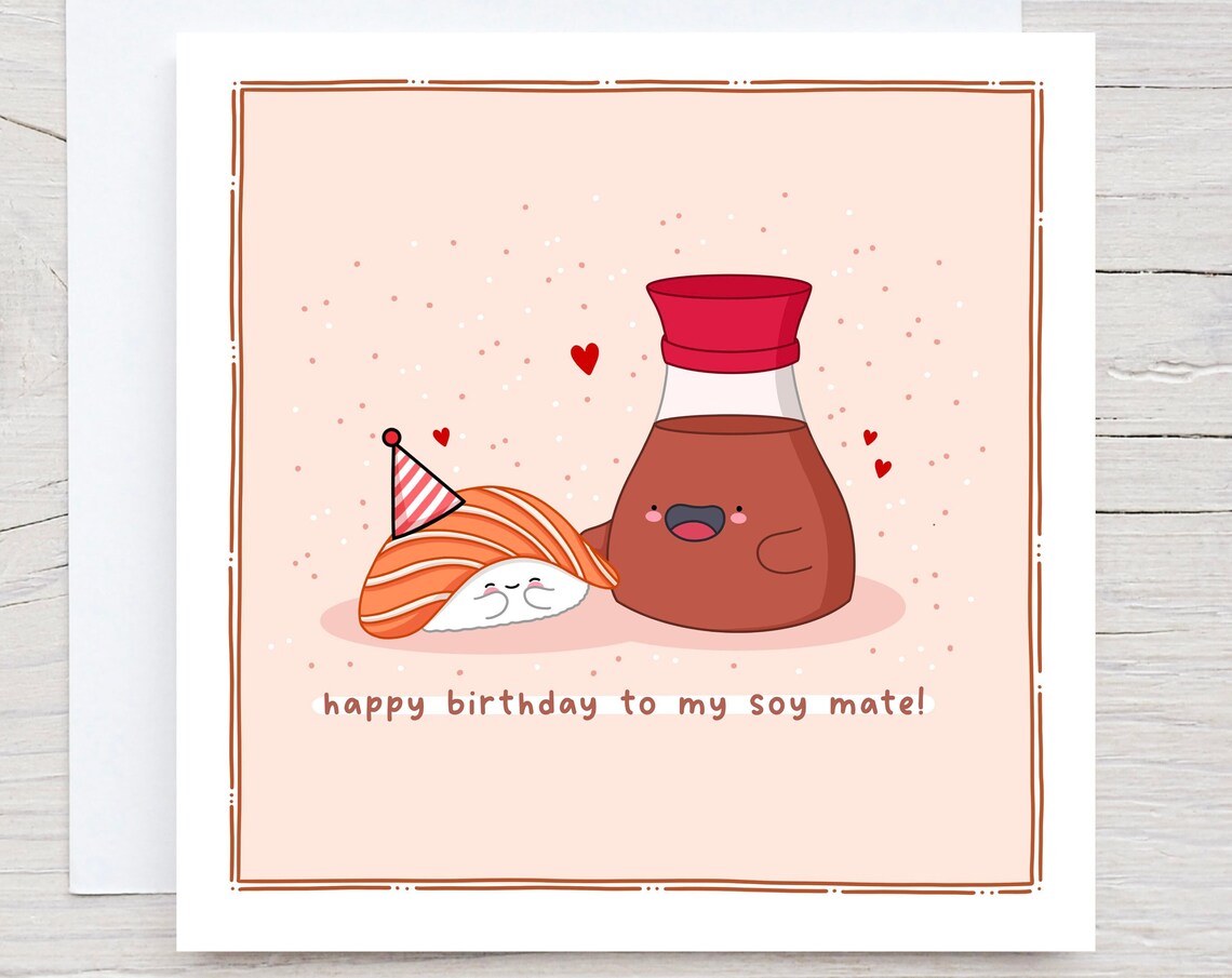 Cute Sushi Couple Pun, Kawaii Birthday Food Art Print - Image 5