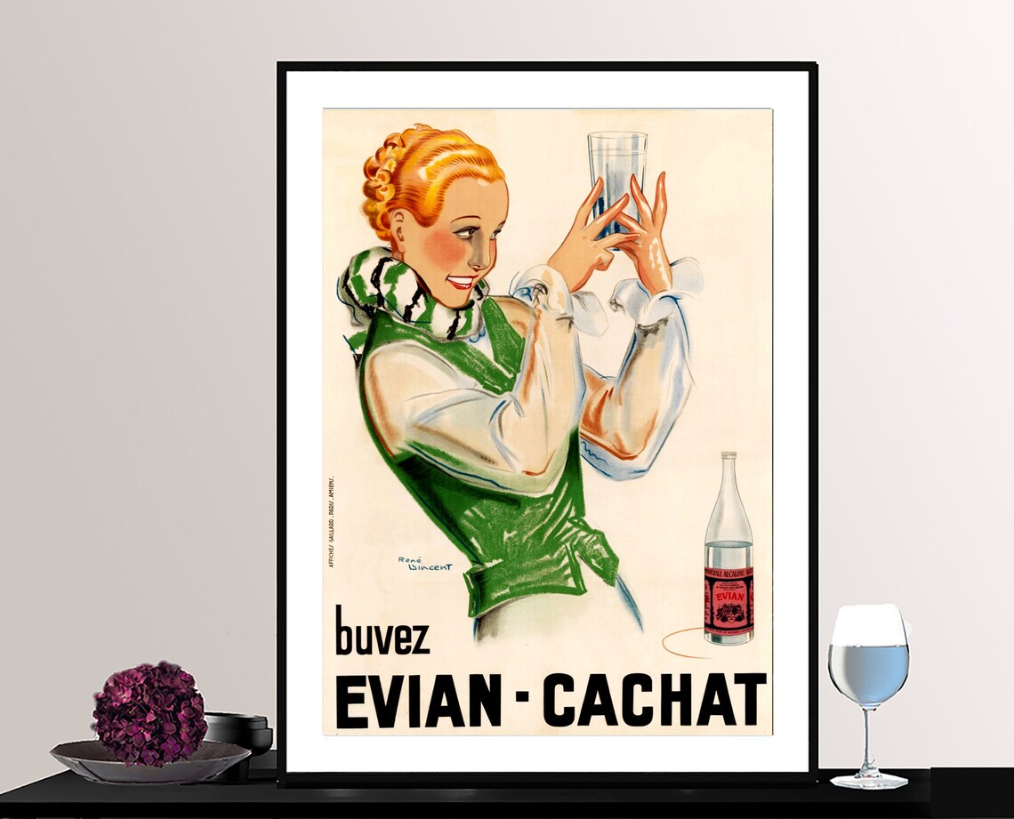 Buvez Evian Cachat Vintage French Mineral Water Advertising Poster