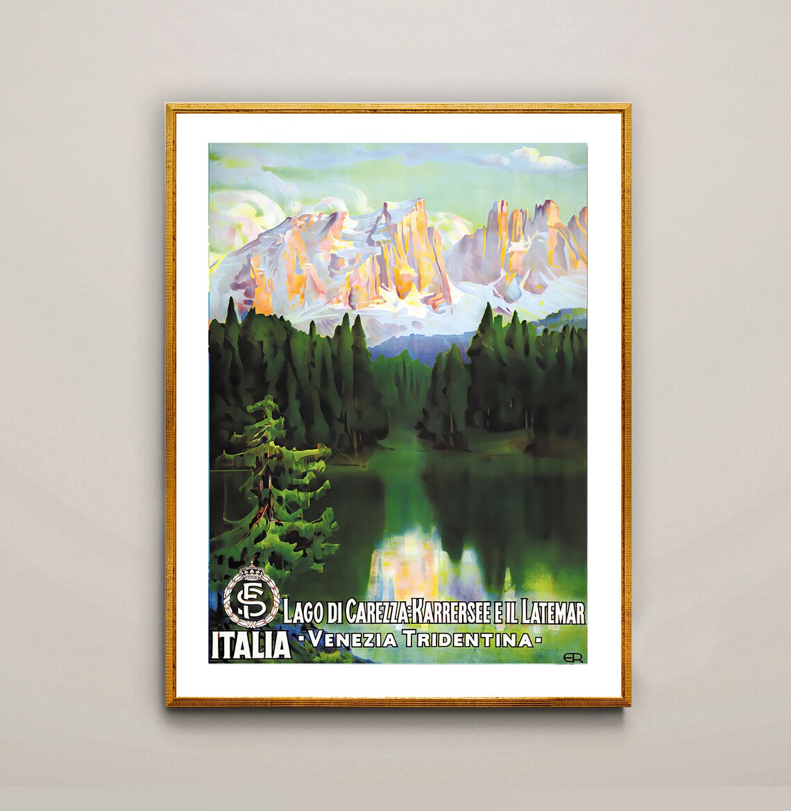 Lago Di Carezza Venezia Tridentina Italia Vintage Travel Poster Travel In Italy Lake Carezza Poster Museum Quality Print