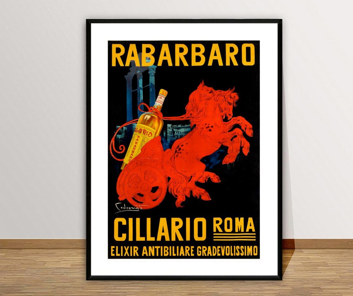 Rabarbaro Cillario Roma Red Horse Chariot Bottle Vintage Poster - Image 2