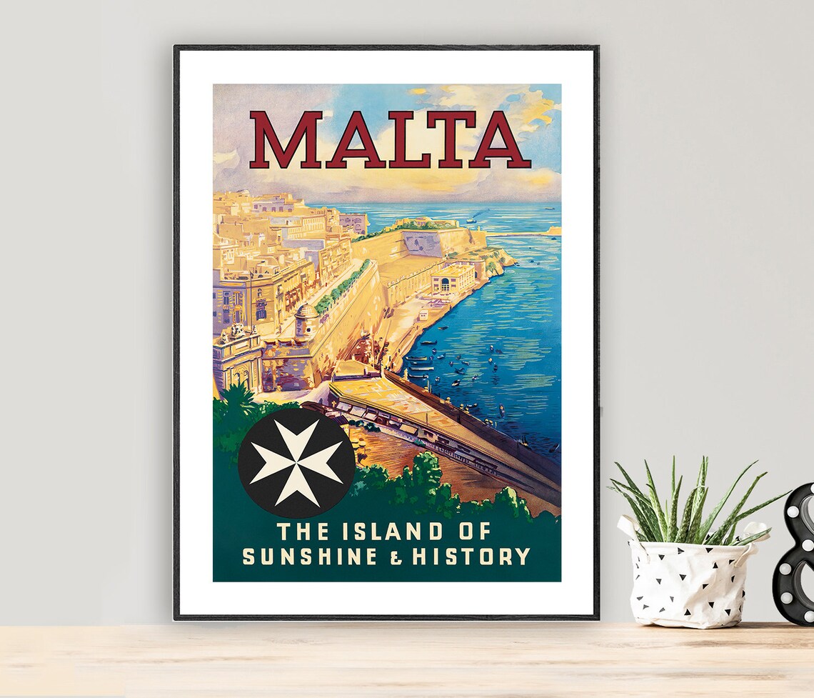 Malta Vintage Travel Poster, Island of Sunshine