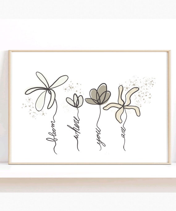 Floral Wall Art Minimalist Print Boho Decor Office Nursery Girl
