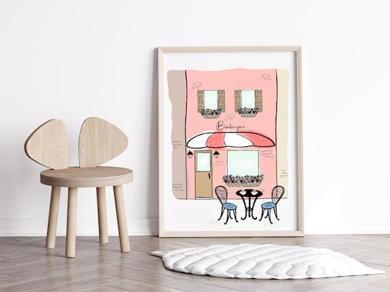 Pink Paris Boulangerie Storefront French Cafe Bistro Art Poster
