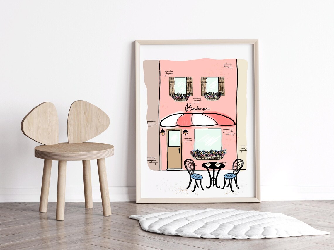 Pink Paris Boulangerie Storefront French Cafe Bistro Art Poster