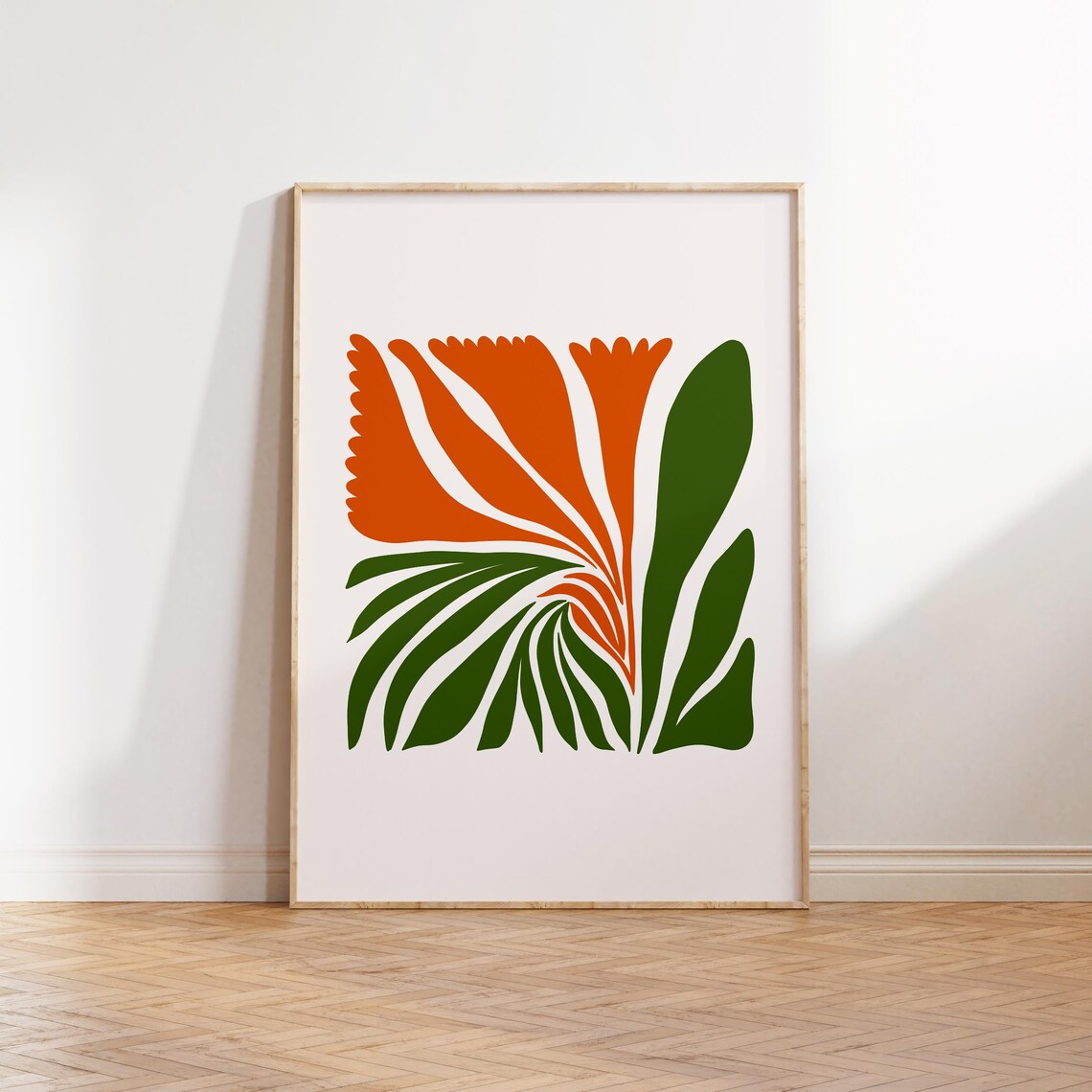 Orange Green Abstract Flower Modern Botanical Bold Minimal Poster
