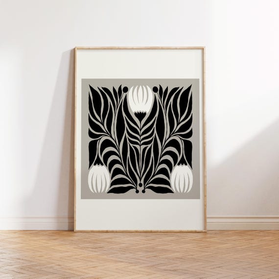 Black And White Floral Art Print, Abstract Flowers