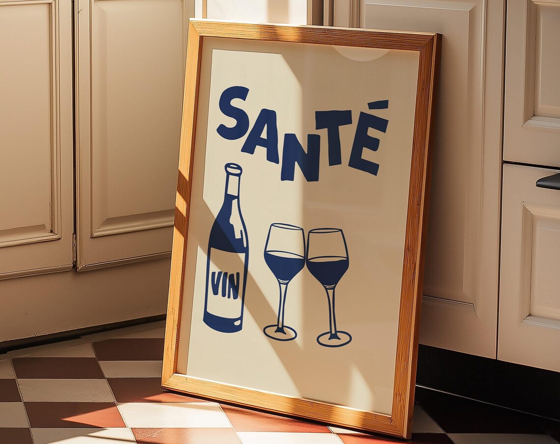 Blue Sant Print, Retro French Wine Poster Art