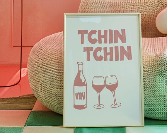 Rose Pink Tchin Tchin French Wine Toast Retro Bar Cart Decor Poster