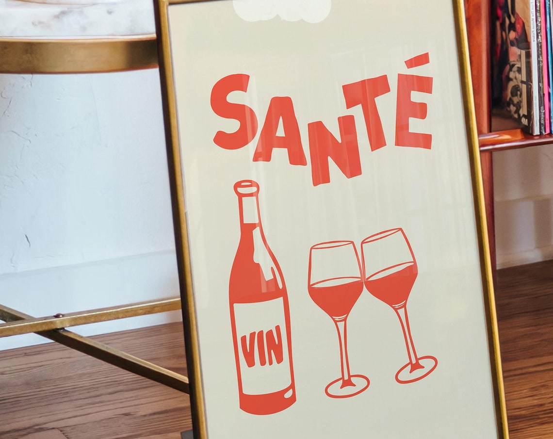 Sante Red Wine Bottle and Glasses French Toast Kitchen Bar Poster