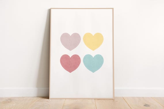 Cute Hearts Pastel Nursery Art Print Baby Wall Instant Shower Gift Boho Decor Kids