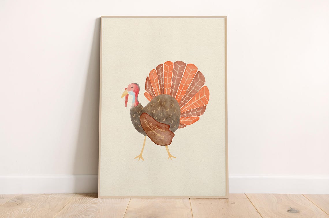 Watercolor Turkey Thanksgiving Fall Autumn Bird Kitchen Wall Art