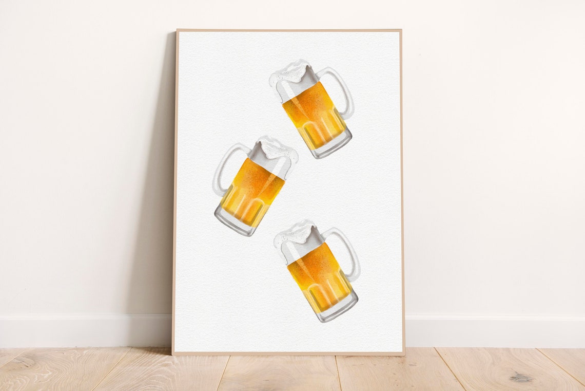 Watercolor Beer Mugs Trio St Patricks Day Pub Bar Decor Poster