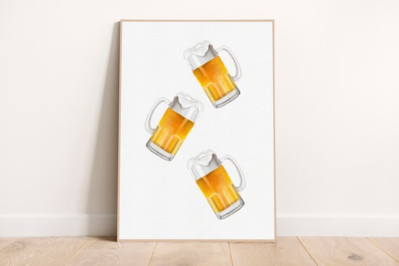 Watercolor Beer Mugs Trio St Patricks Day Pub Bar Decor Poster