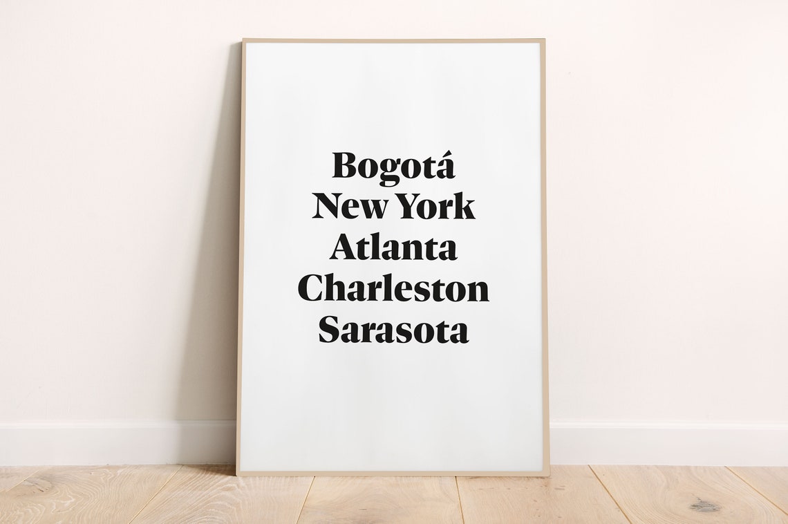 Custom City List Places Lived Typography Minimalist Home Decor Poster