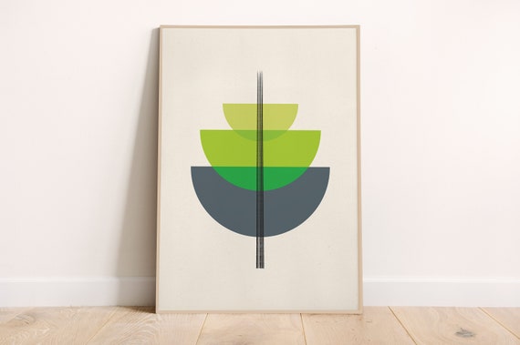 Three Semicircles Green Black Abstract Art Print Poster Wall Decor Minimalist Colorful Geometric