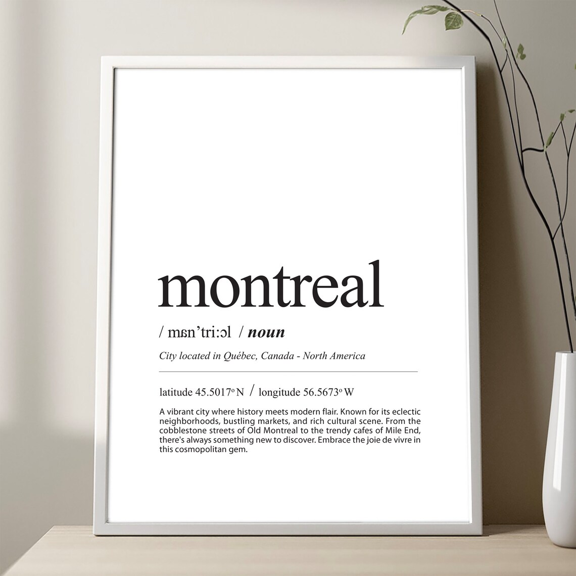 Montreal Definition Poster, Minimalist City Print