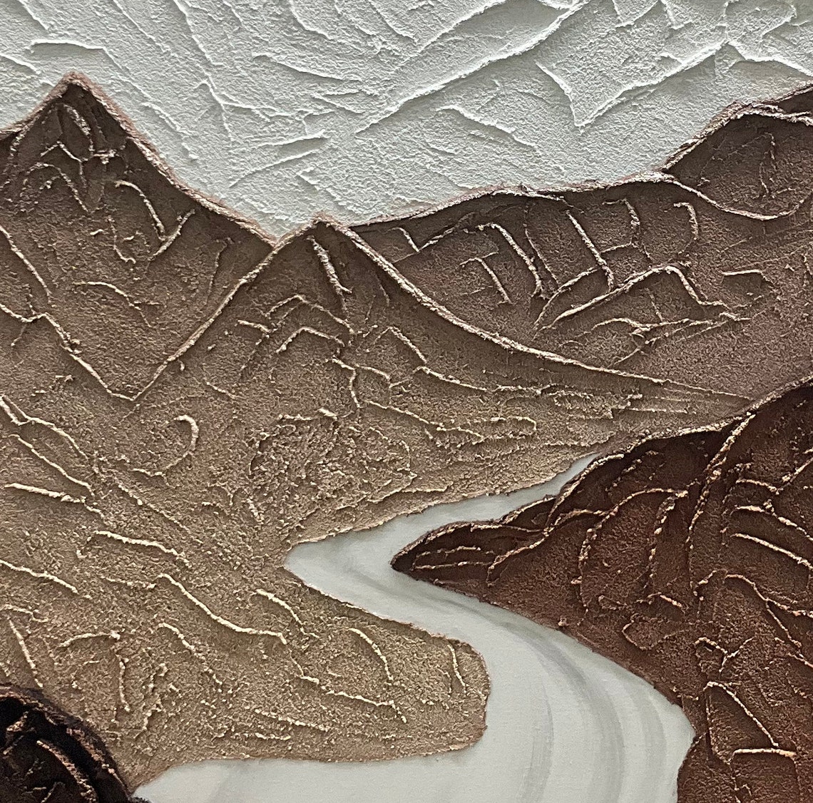 Minimalist Neutral Mountains Winding River 3D Textured Wall Art - Image 5