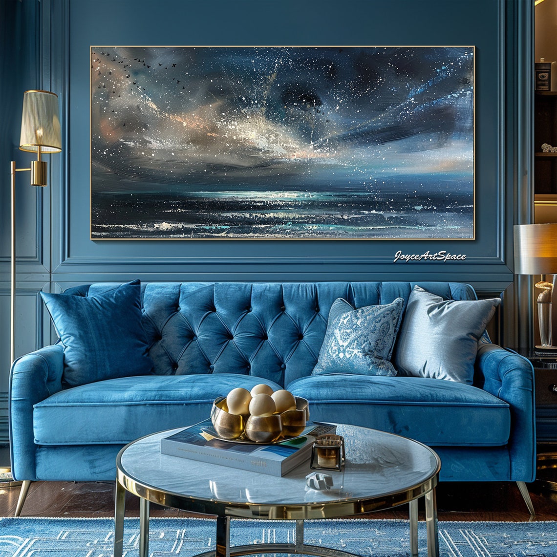 Starry Night Sky Moonlit Ocean Waves Textured 3D Seascape Poster - Image 3