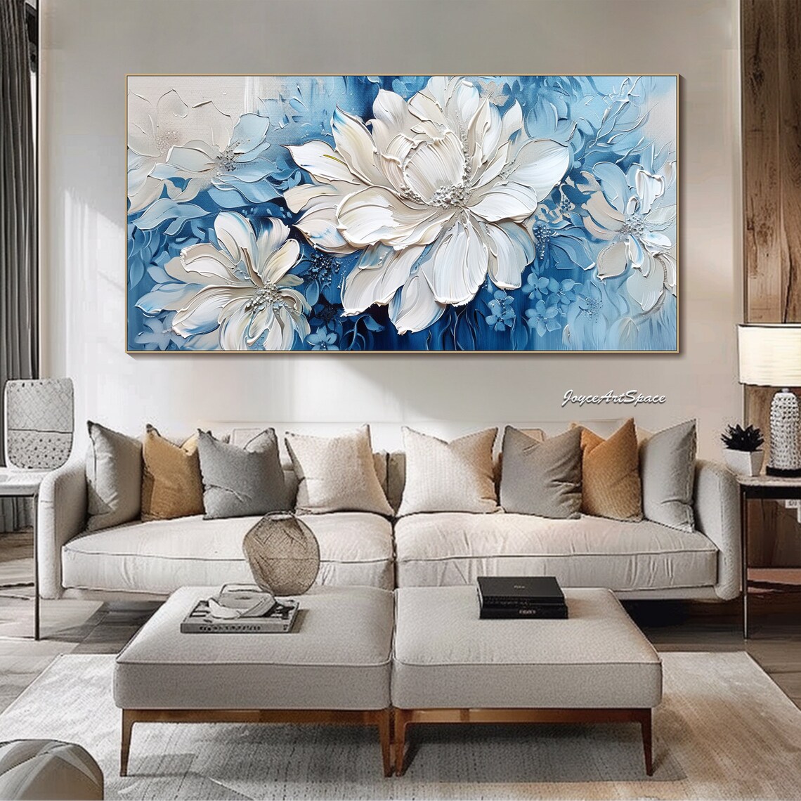 White Floral Oil-Painting Style Abstract Art Print - Image 4