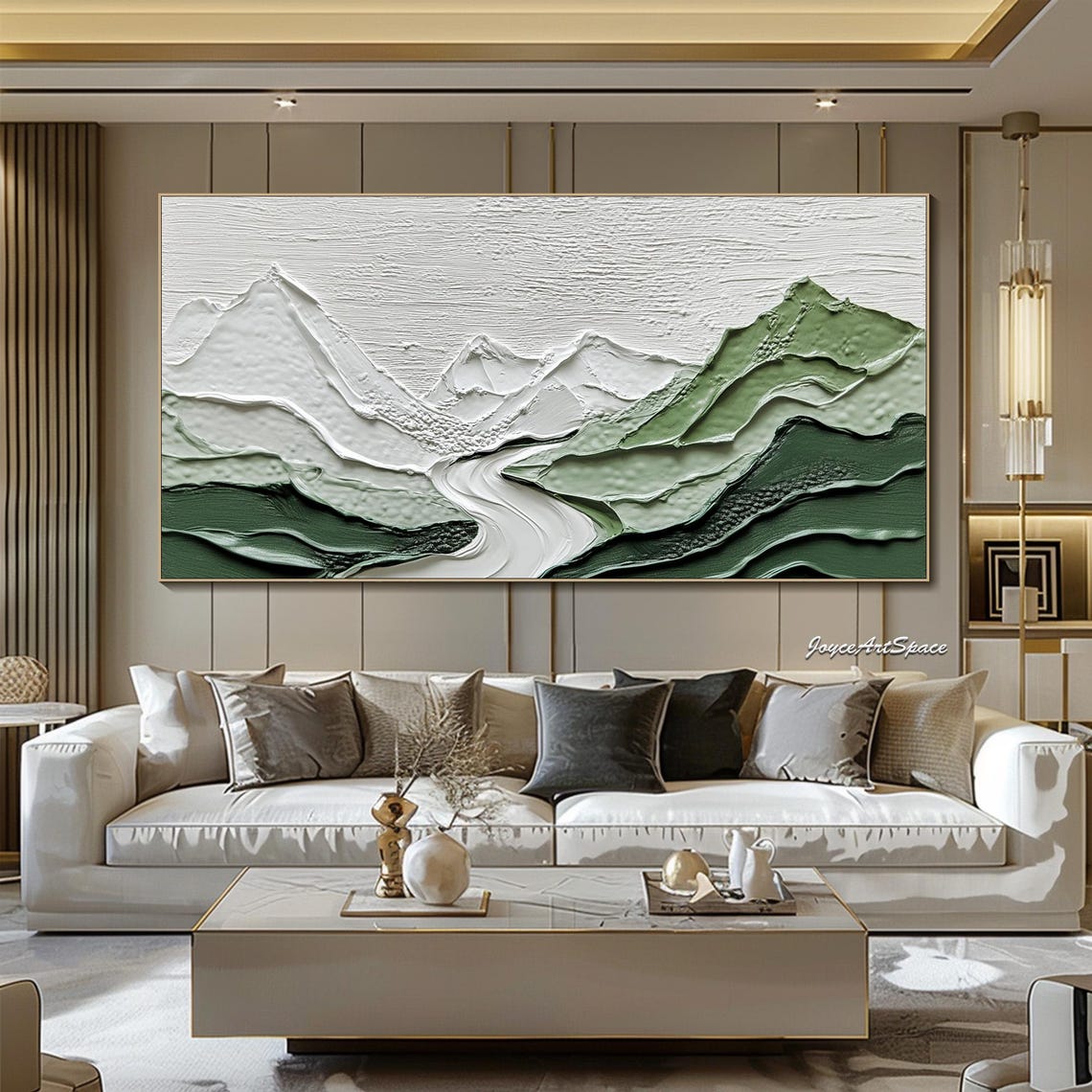 Green Mountains White River Valley Textured 3D Impasto Art Poster - Image 4