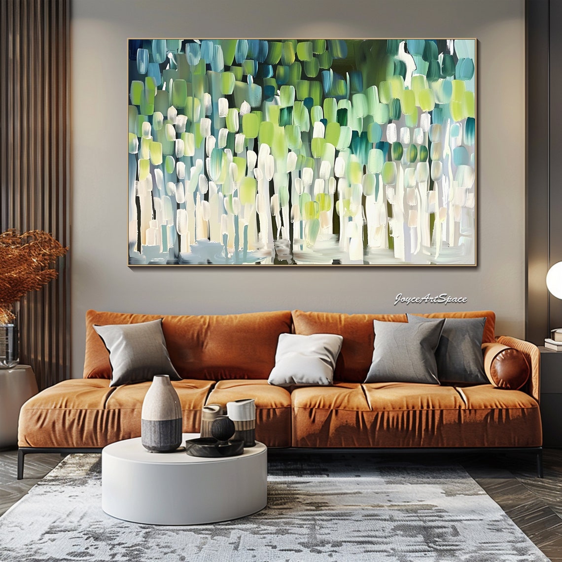 Green Aspen Forest Vertical Brush Abstract 3D Landscape Oil Poster - Image 2