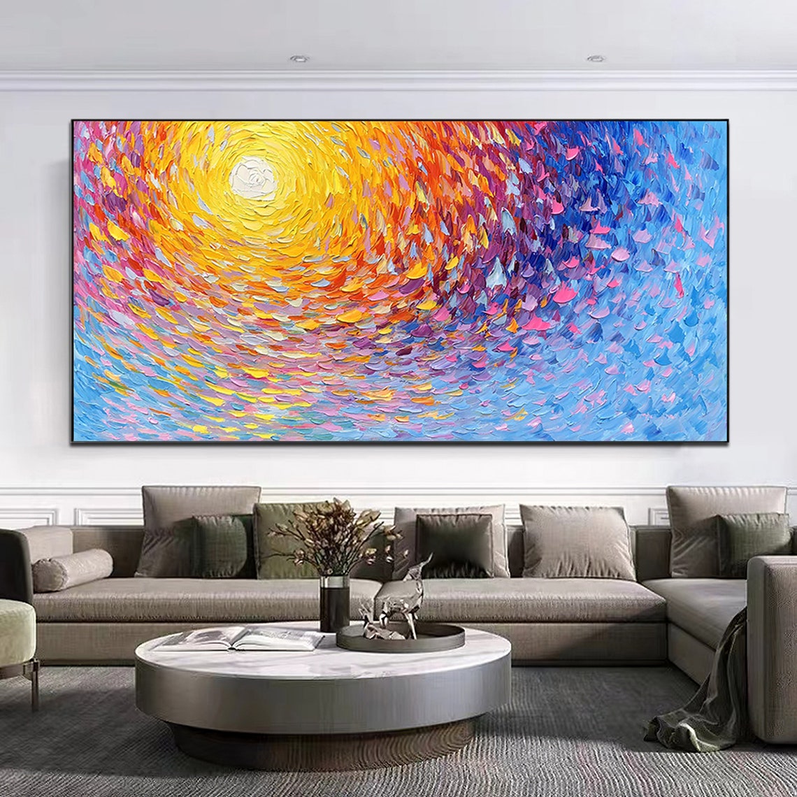 Radiant Sunburst Abstract Swirl 3D Palette Knife Impasto Wall Art - Image 2