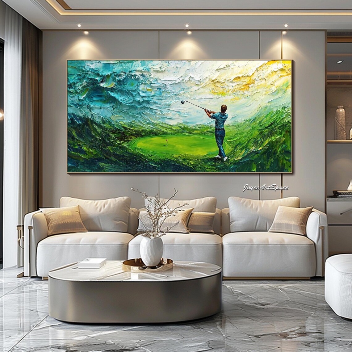 Golfer Mid Swing Green Course Textured 3D Sports Oil Painting Poster - Image 2