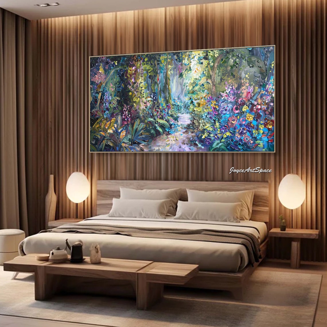 Enchanted Forest Path Colorful Flowers 3D Impasto Landscape Wall Art - Image 2