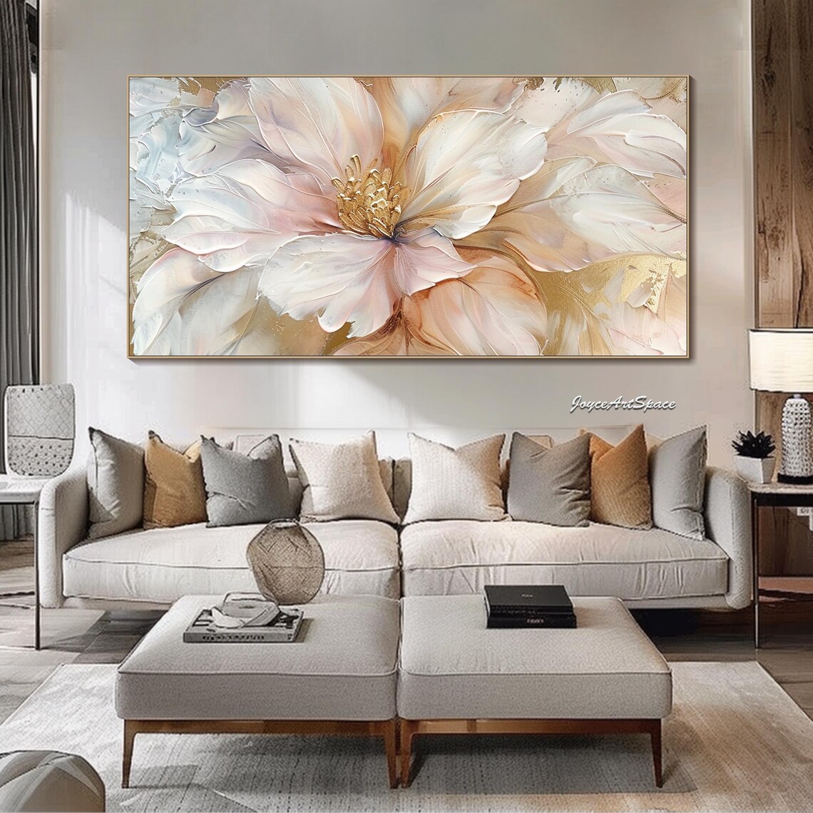 Pink Gold Blossom Close Up Textured 3D Elegant Floral Oil Poster - Image 3
