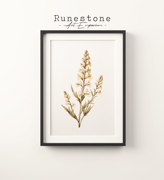 Vintage White Foxglove Flowers Sketch Floral Boho Wall Art Tropical Minimalist Bohemian Hand Drawn Print