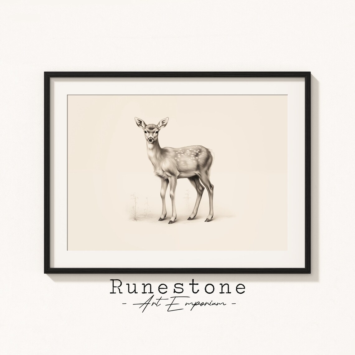 Fawn Baby Deer Sketch Art Print, Neutral Wildlife