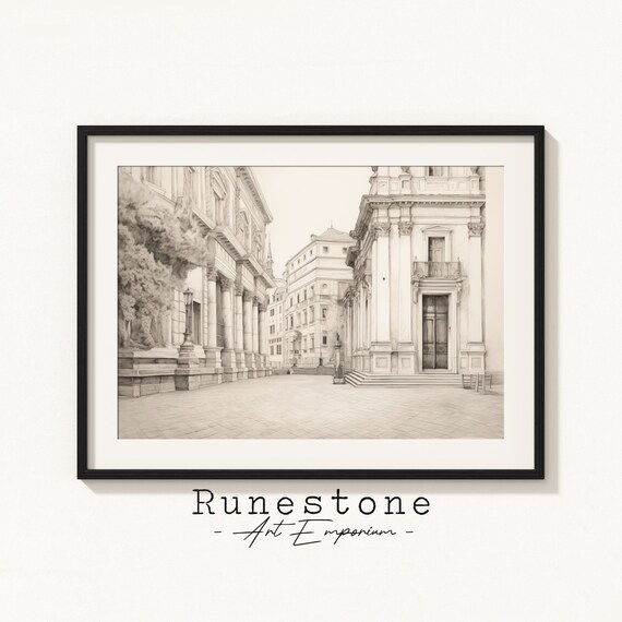 Ancient Greek Town Architecture Sketch Art Print