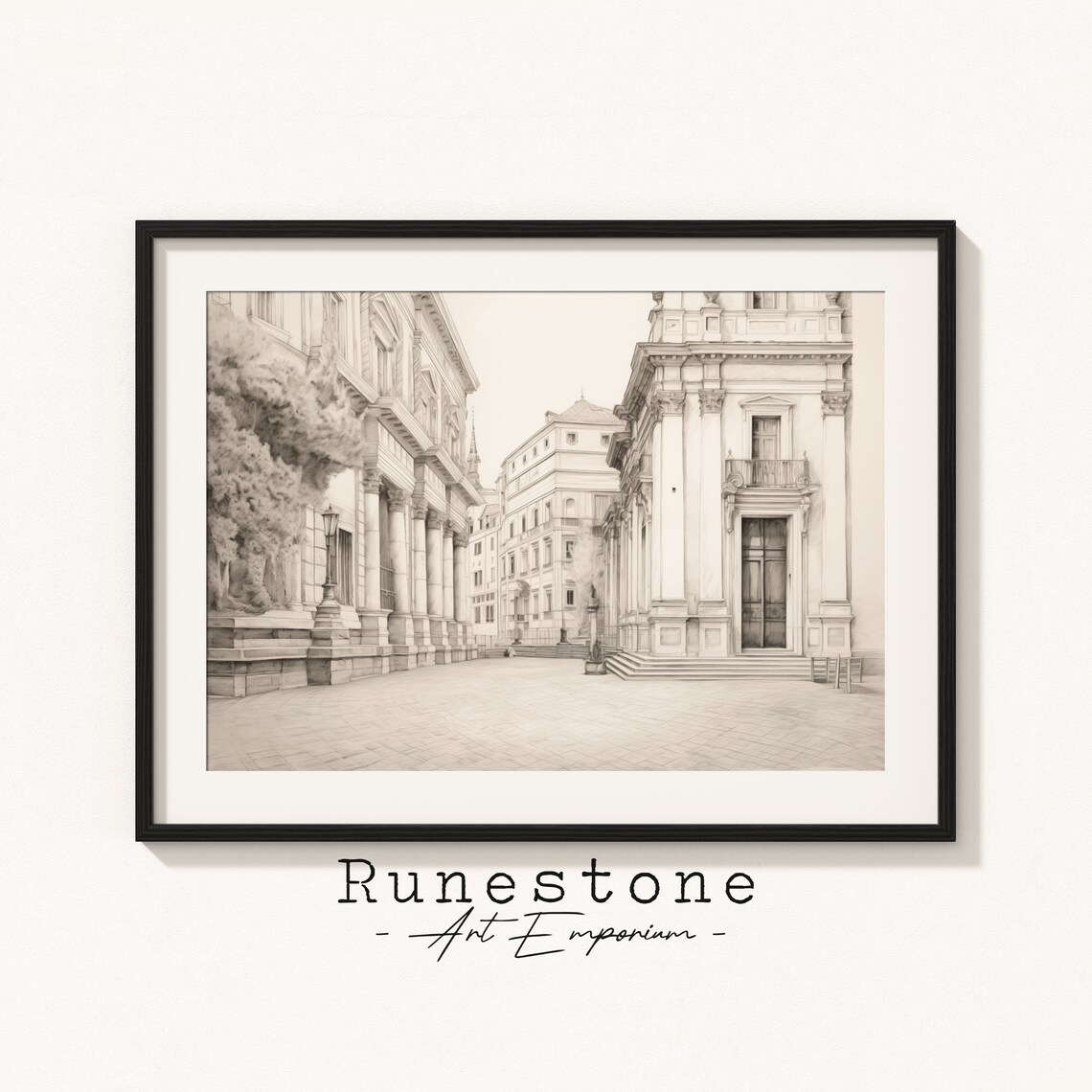 Ancient Greek Town Architecture Sketch Art Print