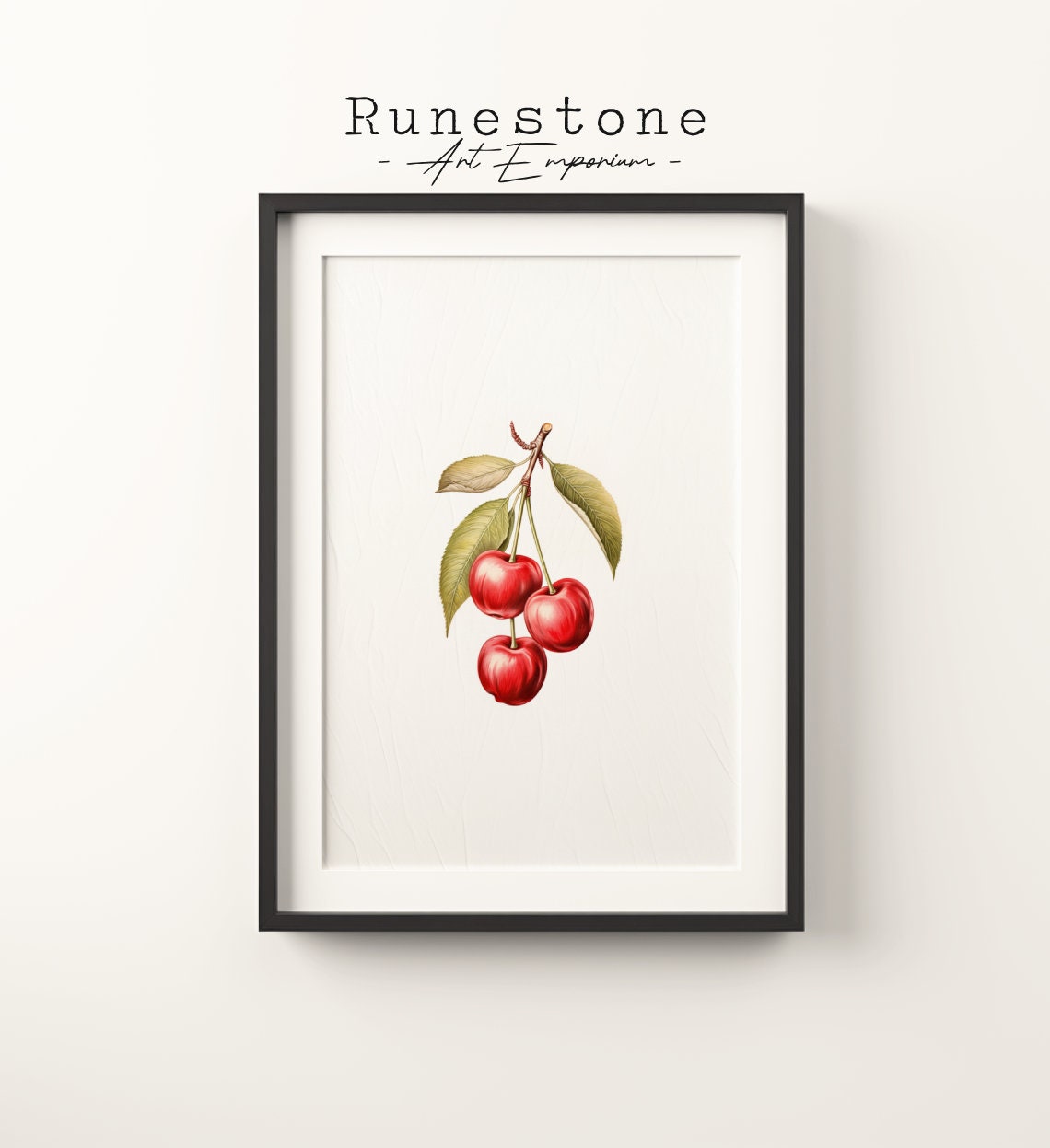 Vintage Cherry Sketch Tropical Fruit Boho Wall Art Minimalist Bohemian Hand Drawn Nature Print